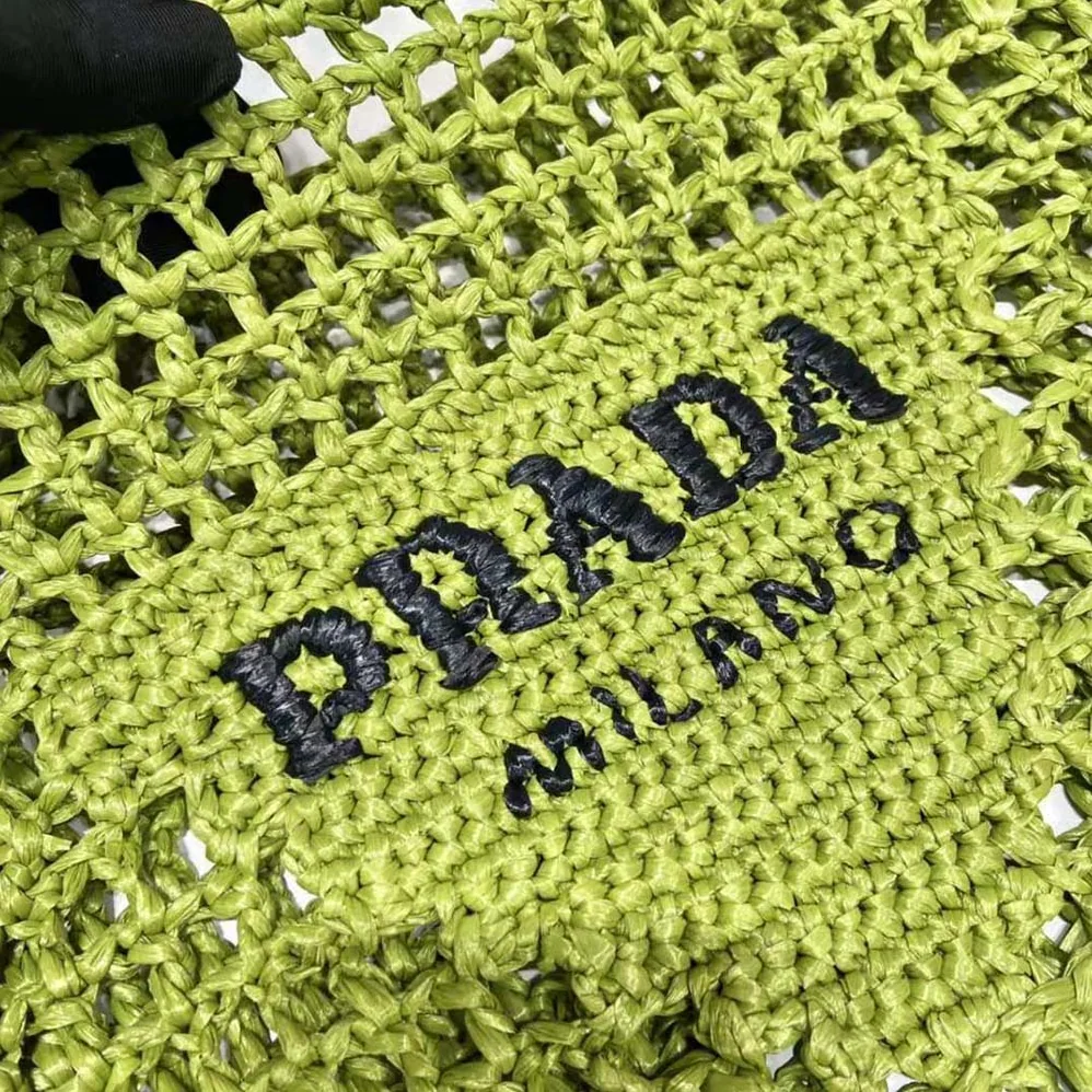 Prada Raffia Tote Bag with A Soft for Women in Lime