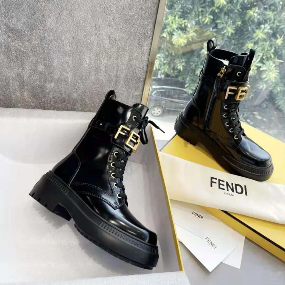 Fendi Fendigraphy Black Leather Biker Boots for Women Fendi Fendigraphy Black Leather Biker Boots for Women