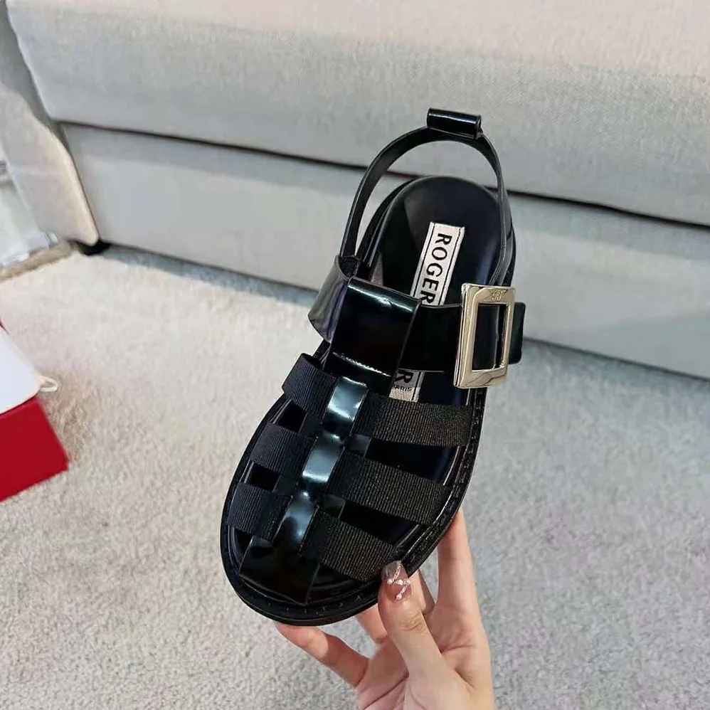 Roger Vivier Viv' Rangers Metal Buckle Fisherman Sandals in Leather for Women Roger Vivier Viv' Rangers Metal Buckle Fisherman Sandals in Leather for Women