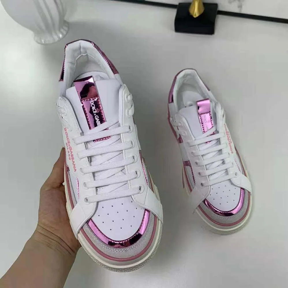 Dolce Gabbana D&G Calfskin 2.Zero Custom Sneakers with Contrasting Details for Women in Pink