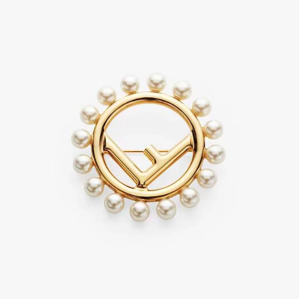 Fendi F Is Fendi Brooch Gold Colored Brooch for Women Fendi F Is Fendi Brooch Gold Colored Brooch for Women
