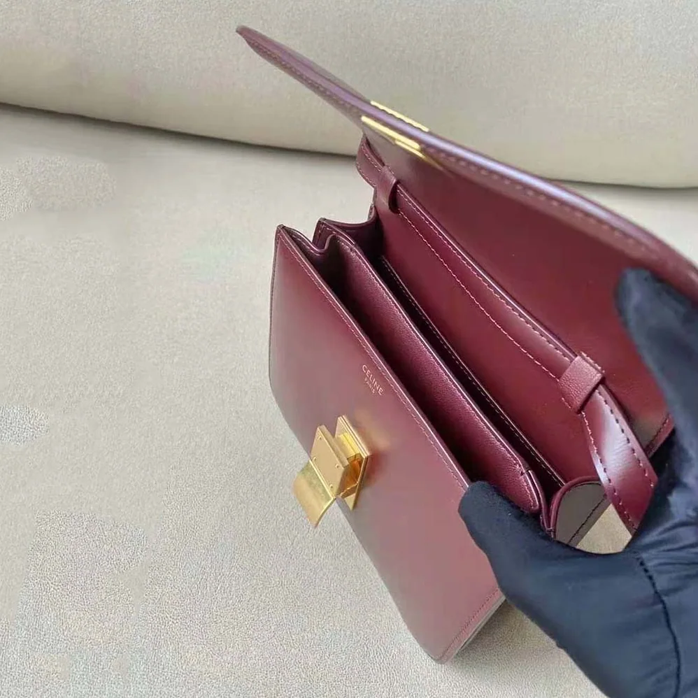 Celine Teen Classic Bag in Box Calfskin for Women in Maroon