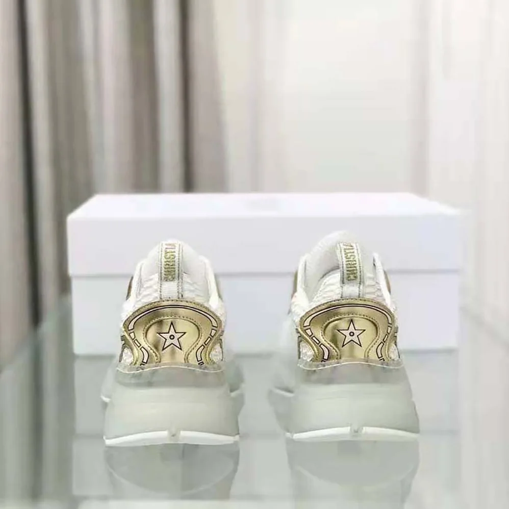 Dior Vibe Sneaker White Mesh and Gold for Women in Tone Leather Dior Vibe Sneaker White Mesh and Gold for Women in Tone Leather