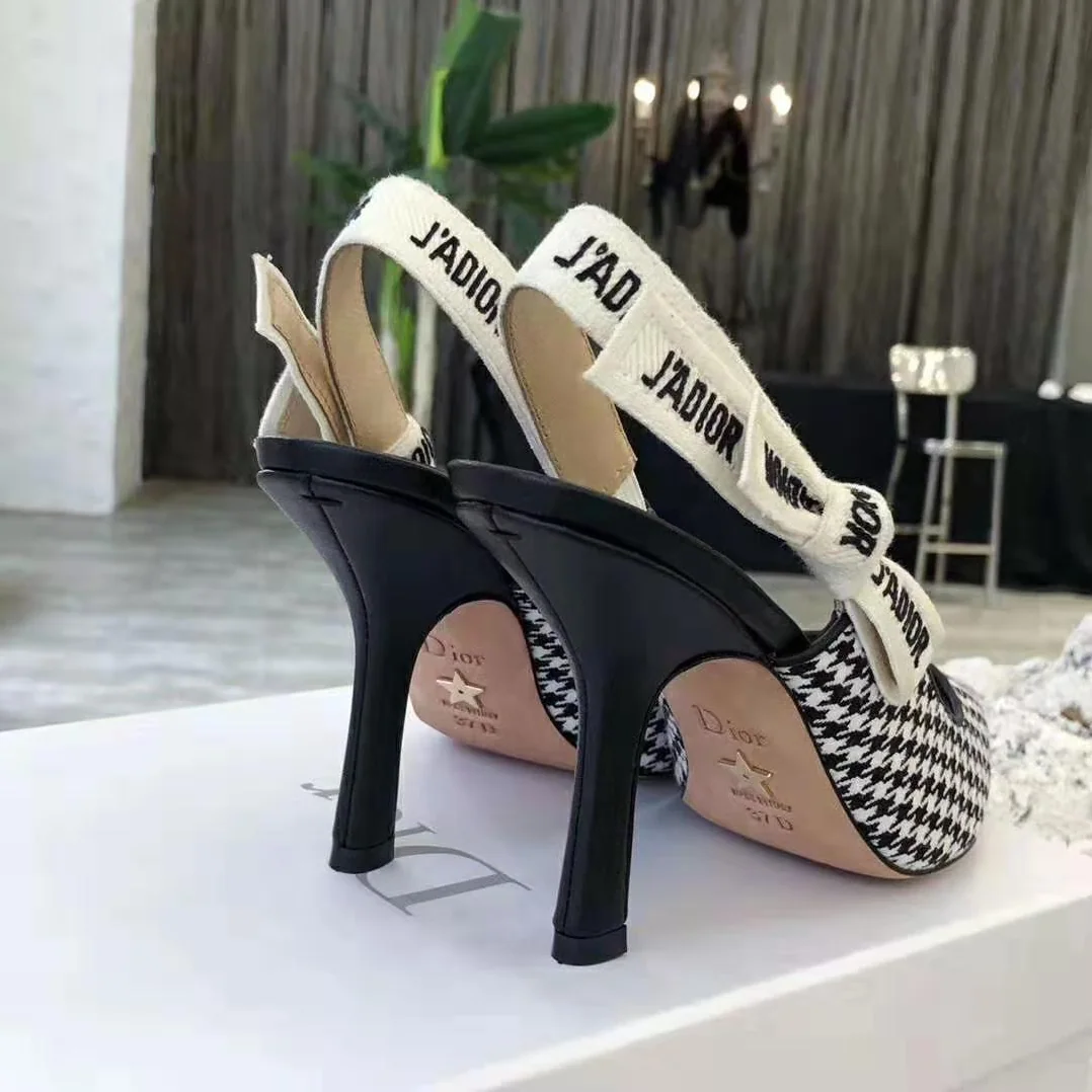 Dior Woman J'adior Wool Houndstooth Slingback Pump 10 cm Height in Black Dior Woman J'adior Wool Houndstooth Slingback Pump 10 cm Height in Black