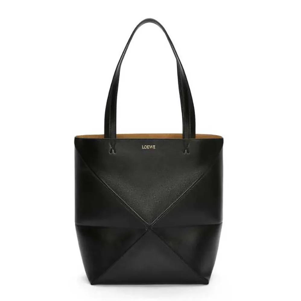 Loewe Puzzle Fold Tote in Shiny Calfskin for Unisex in Black Loewe Puzzle Fold Tote in Shiny Calfskin for Unisex in Black