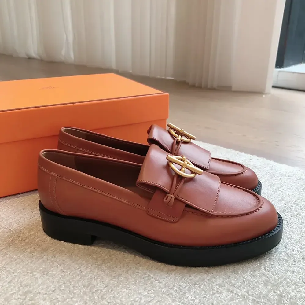 Hermes Impact Loafer in Calfskin Leather-Brown 241143Z for Women
