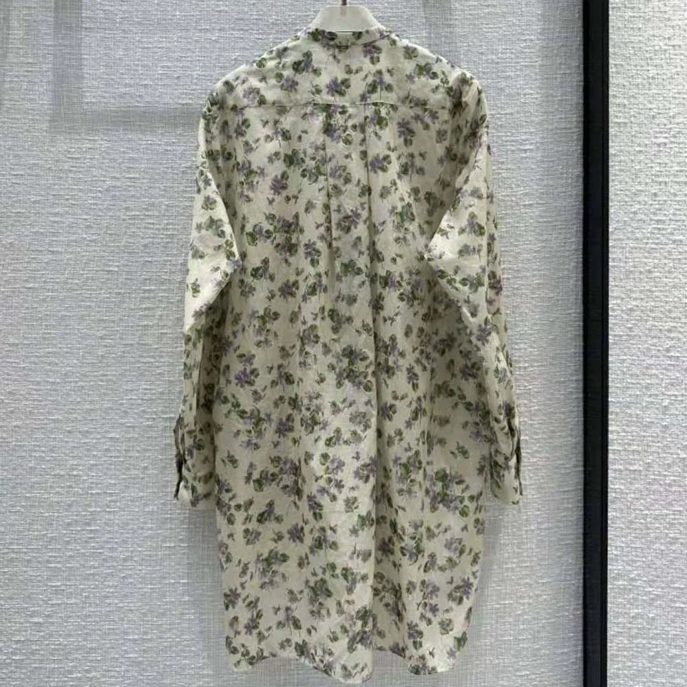 Dior Long Blouse Multicolor Cotton Voile with Violets Motif for Women Dior Long Blouse Multicolor Cotton Voile with Violets Motif for Women
