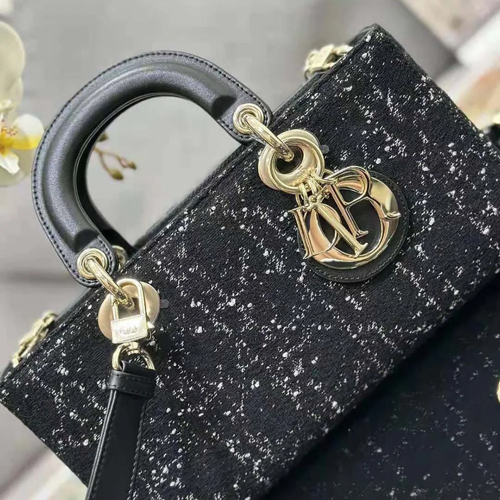 Dior Medium Lady D-Joy Bag Black Cannage Tweed for Women