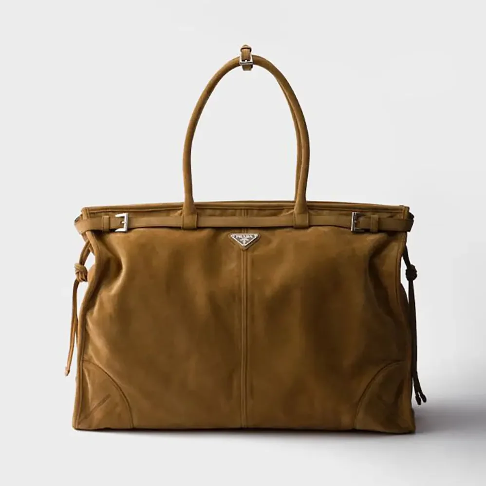 Prada Bonnie Suede Tote Bag for Unisex in Cinnamon Prada Bonnie Suede Tote Bag for Unisex in Cinnamon