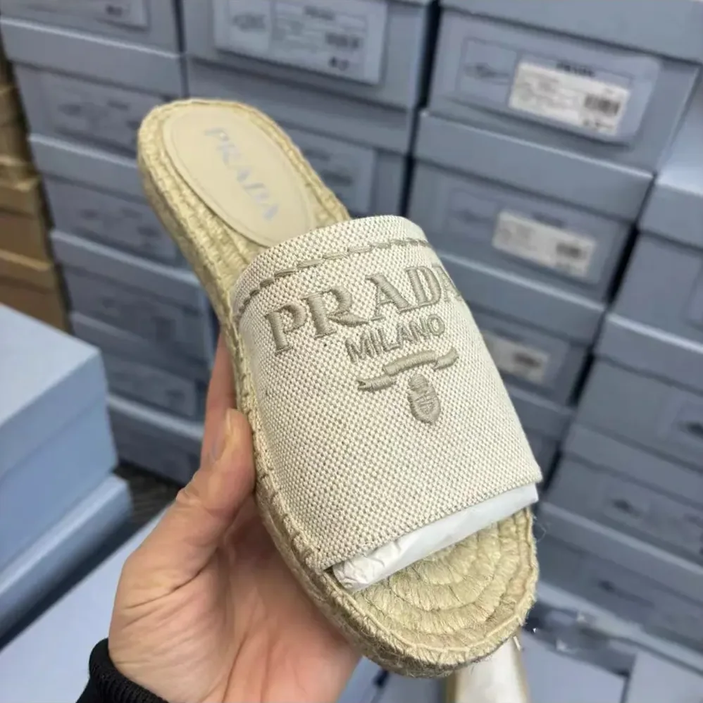Prada Crochet Espadrilles with Embroidered Logo for Women Prada Crochet Espadrilles with Embroidered Logo for Women