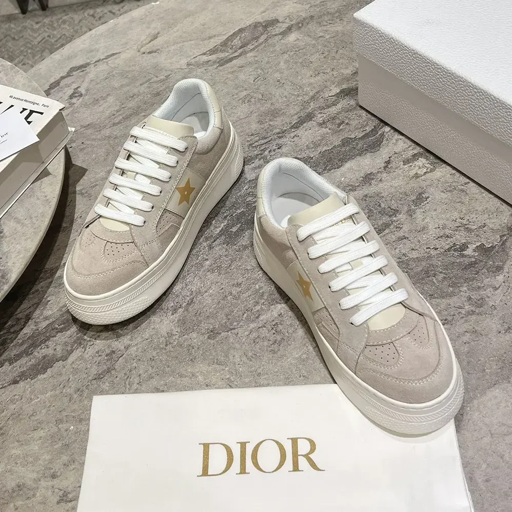 Dior Dior Star Platform Sneaker Light Beige Suede Calfskin for Women Dior Dior Star Platform Sneaker Light Beige Suede Calfskin for Women