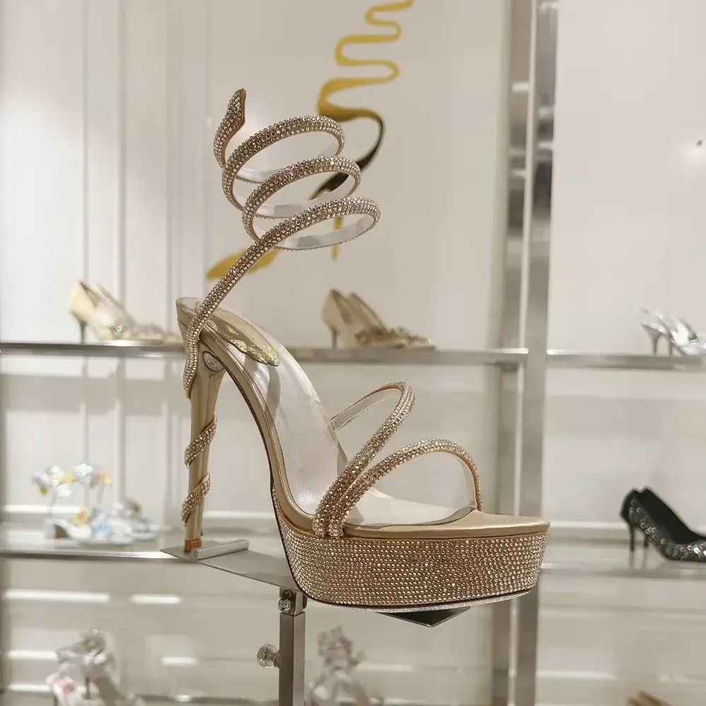 Rene Caovilla Margot Crystal Beige Platform Sandal 130 for Women Rene Caovilla Margot Crystal Beige Platform Sandal 130 for Women