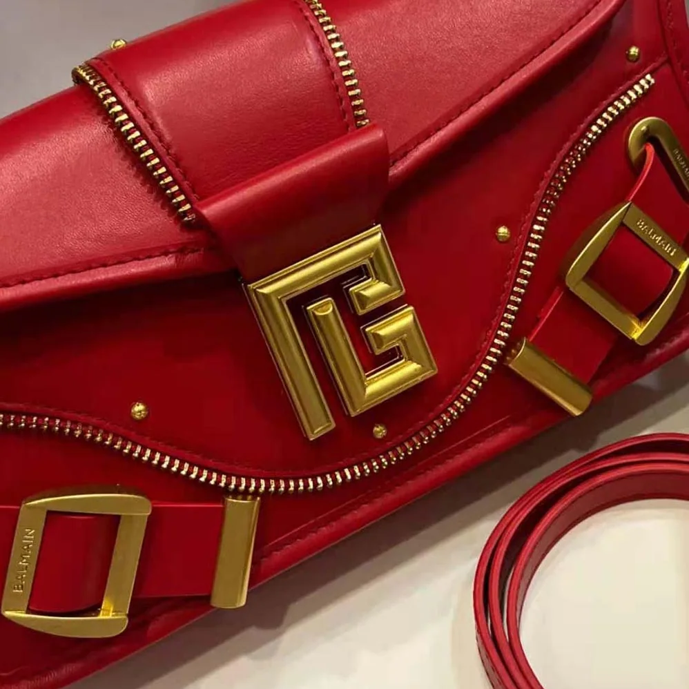 Balmain Blaze Clutch Bag in Smooth Leather for Women in Red Balmain Blaze Clutch Bag in Smooth Leather for Women in Red