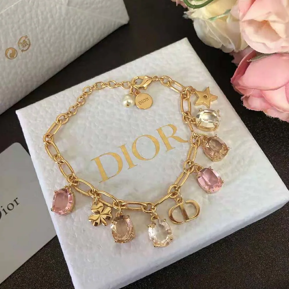 Dior Gold-Finish Metal with White Resin Pearl and Multicolor Crystals for Women