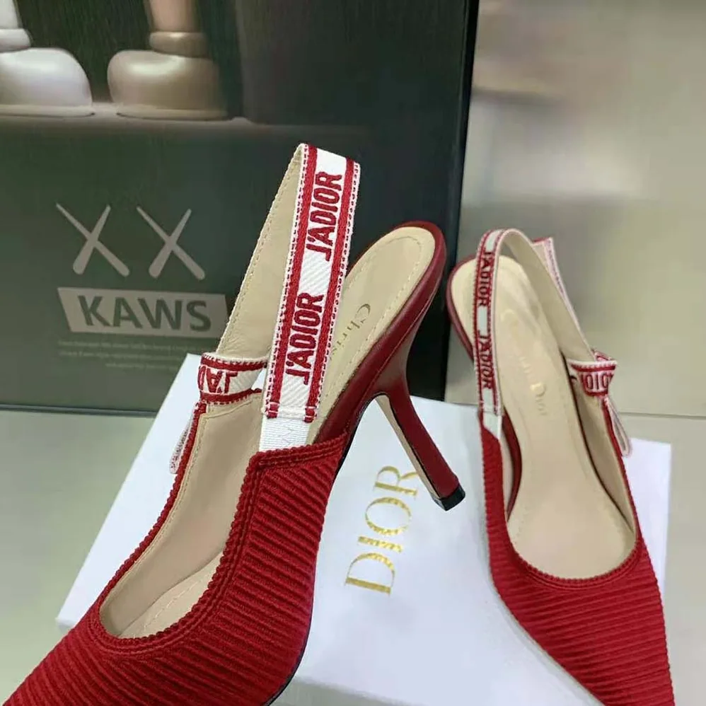 Dior J'Adior Slingback Pump Cherry Red Embroidered Cotton for Women