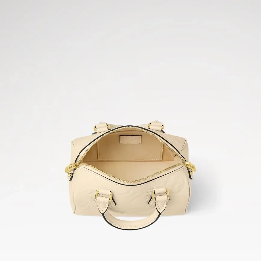 Louis Vuitton Speedy Bandouliere 20 Top Handle Bag in Beige Gold Hardware