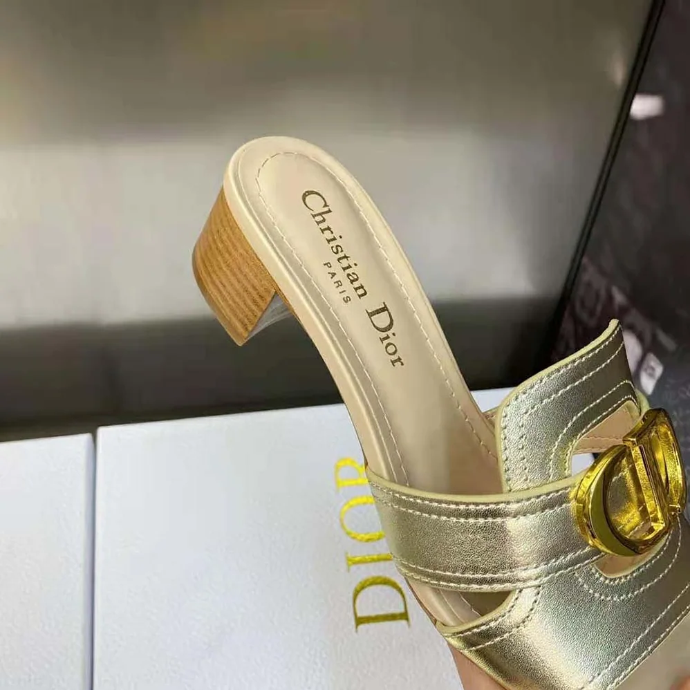 Dior 30 Montaigne Heeled Slide Platinum for Women in Tone Metallic Calfskin Dior 30 Montaigne Heeled Slide Platinum for Women in Tone Metallic Calfskin