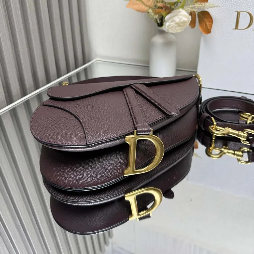Dior Saddle Bag with Strap Plum Grained Calfskin for Women Dior Saddle Bag with Strap Plum Grained Calfskin for Women