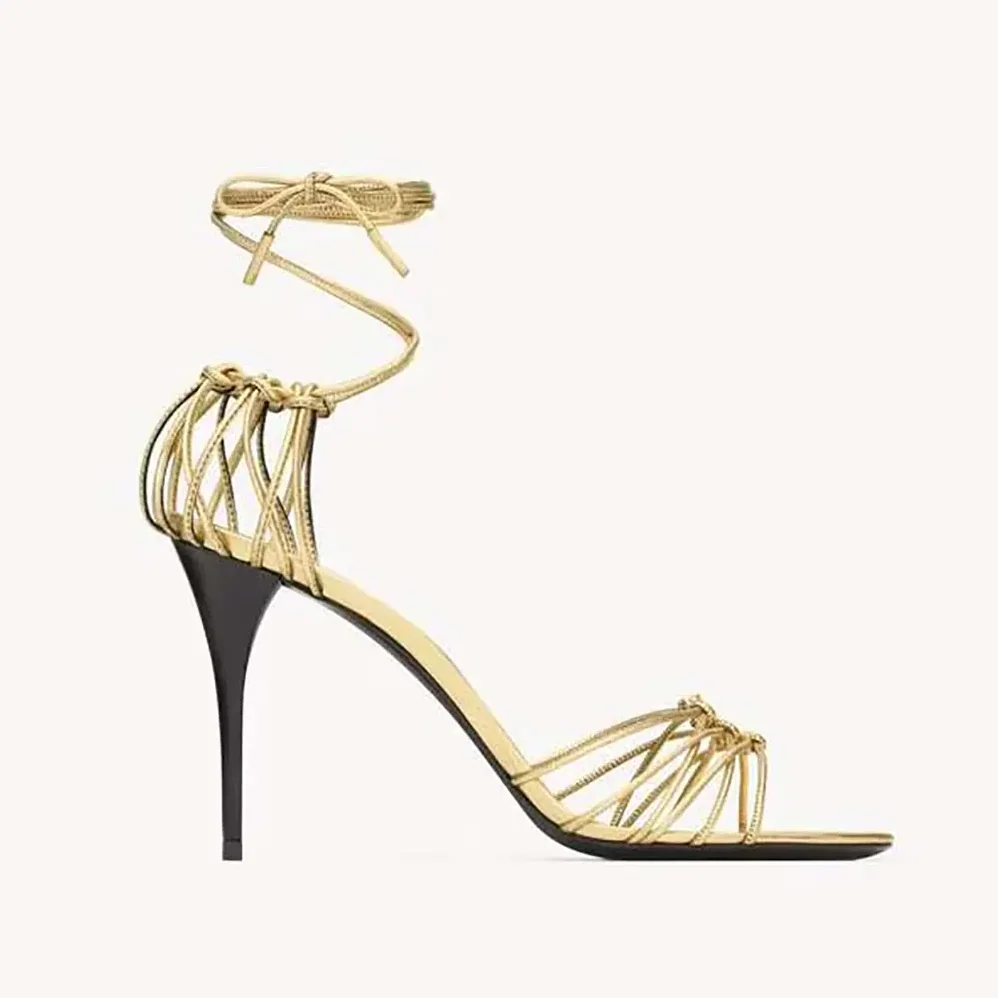 Saint Laurent YSL Babylone Sandals in Metallic Leather for Women Saint Laurent YSL Babylone Sandals in Metallic Leather for Women