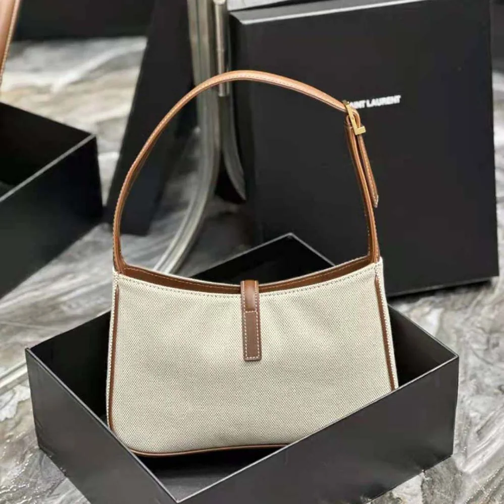 Saint Laurent YSL Le 5 à 7 in Canvas and Leather for Women in Beige
