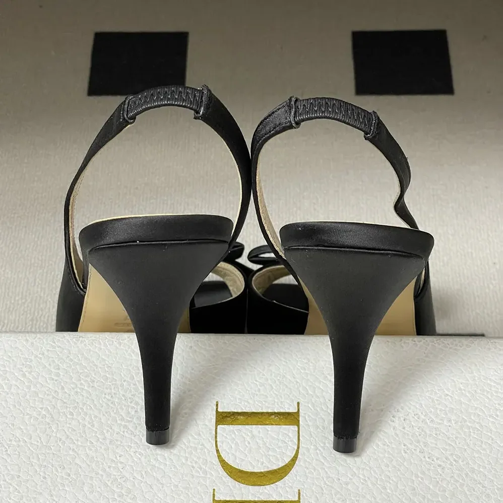 Dior Dior Bow Heeled Slingback Sandal Black Satin for Women