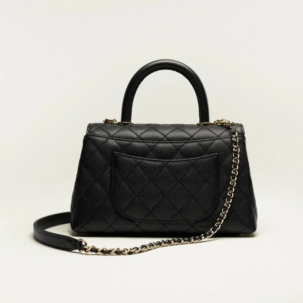 Chanel Flap Bag Large Top Handle in Black Gold Hardware