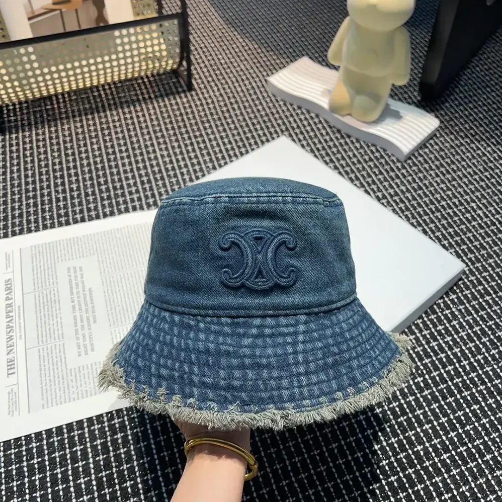 Celine Triomphe Bucket Hat in Dark Union Wash Denim for Women Celine Triomphe Bucket Hat in Dark Union Wash Denim for Women