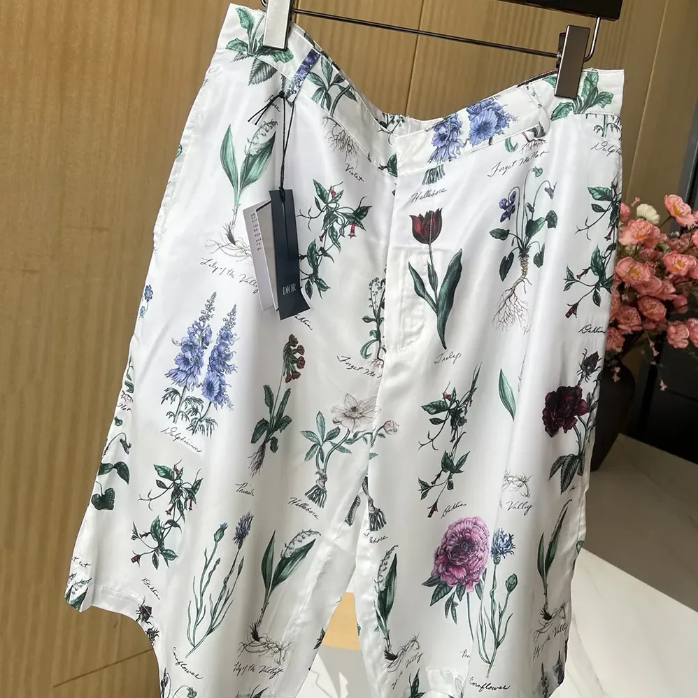 Dior Herbarium Illustration Bermuda Shorts in White Silk for Men