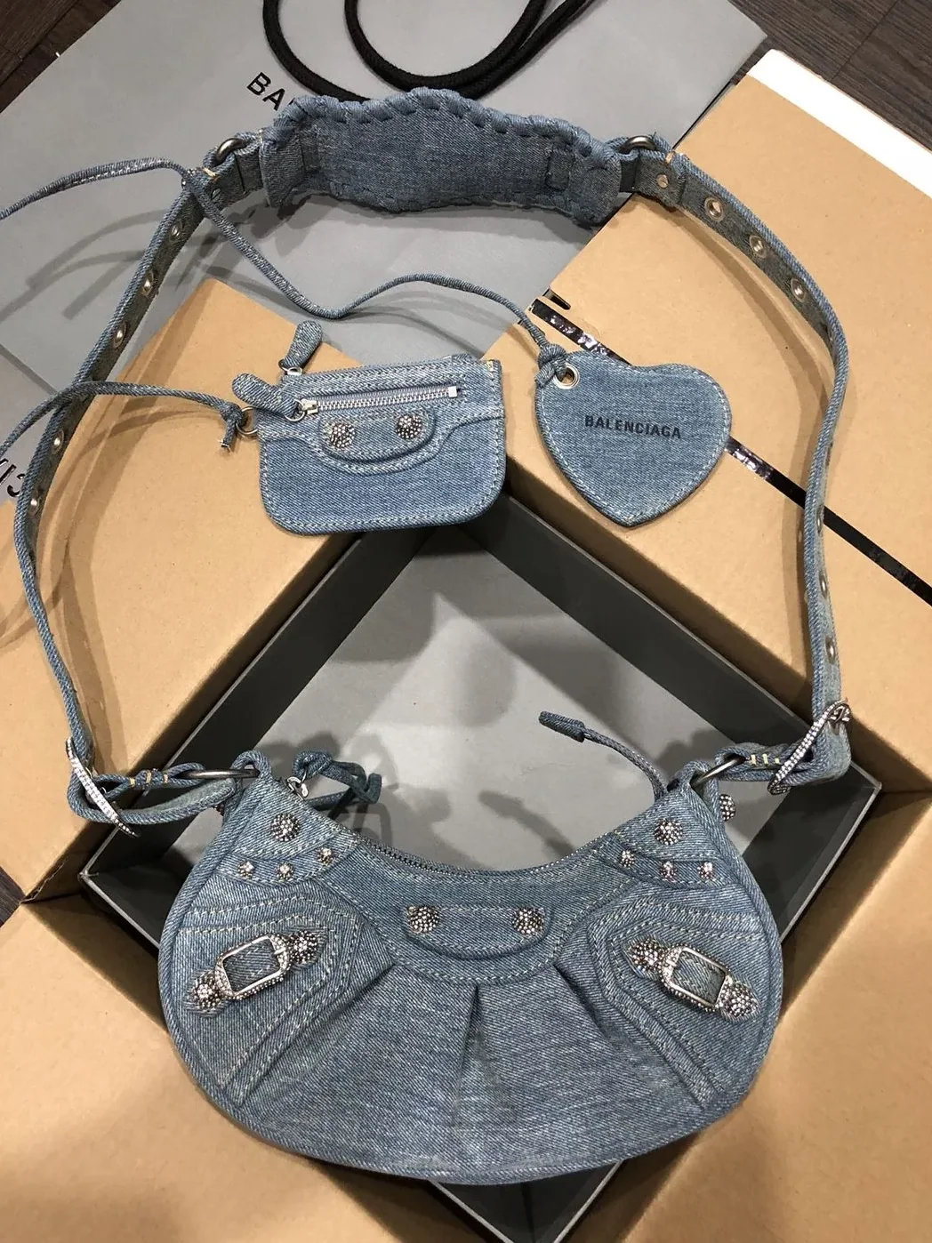 Balenciaga Le Cagole Small Shoulder Bag Denim In Blue /