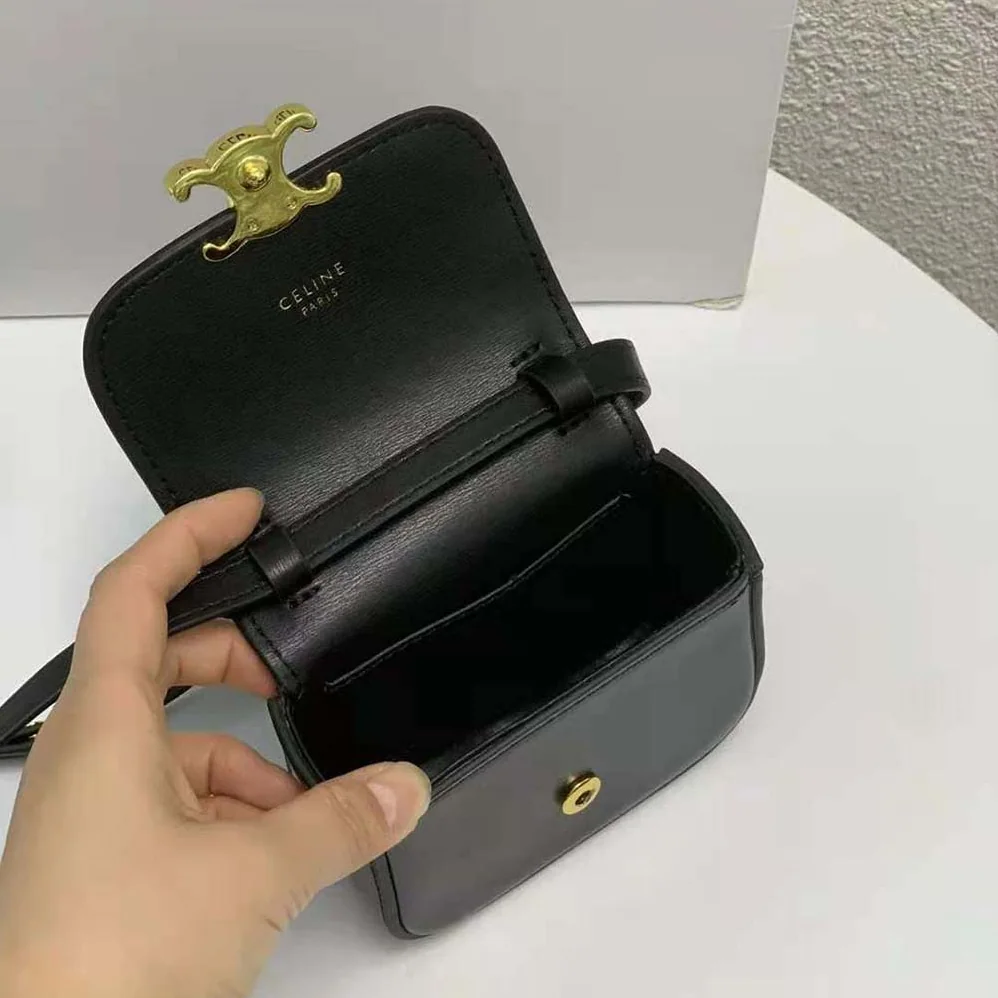 Celine Mini Triomphe in Shiny Calfskin for Women in Black