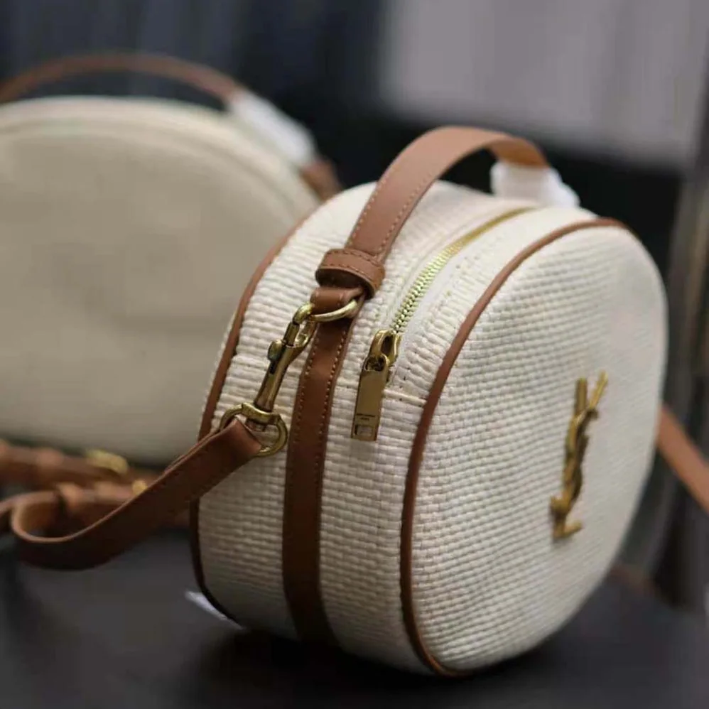 Saint Laurent YSL Camera Bag in Raffia and Vegetable for Women in tanned Leather