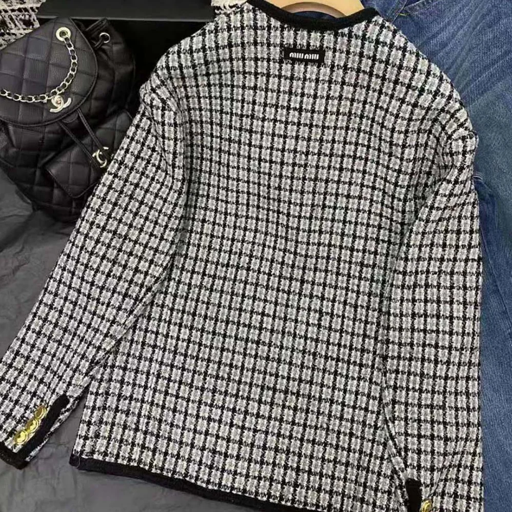 Miu Miu Single-breasted Boucle Jacket with Embroidered Logo for Women
