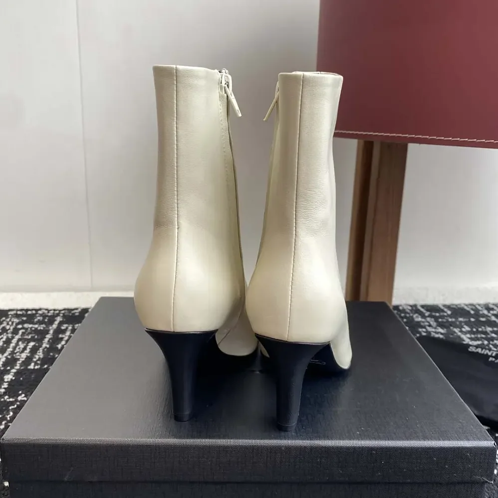 Saint Laurent YSL Jill Booties In Smooth Leather for Women in White