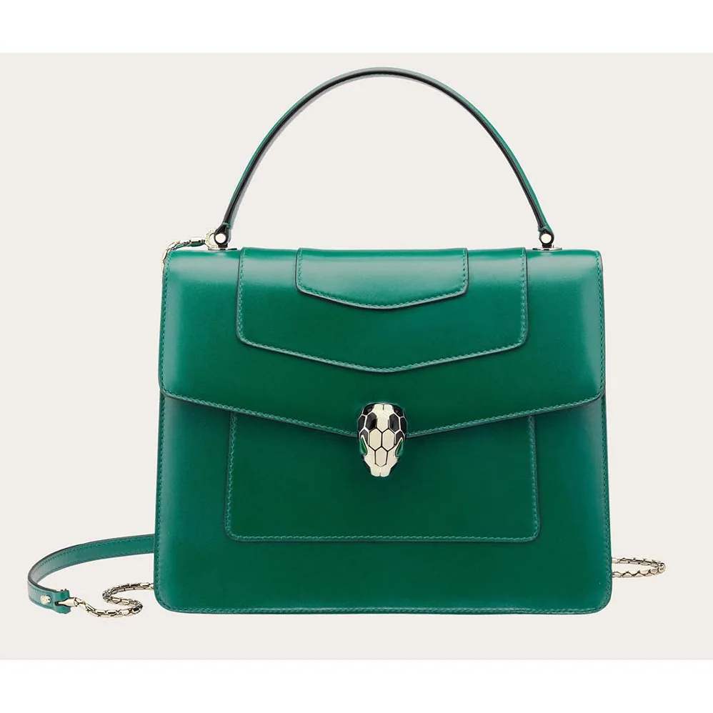 Bvlgari Large Flap Cover Bag “Serpenti Forever” in Calf for Women in Green