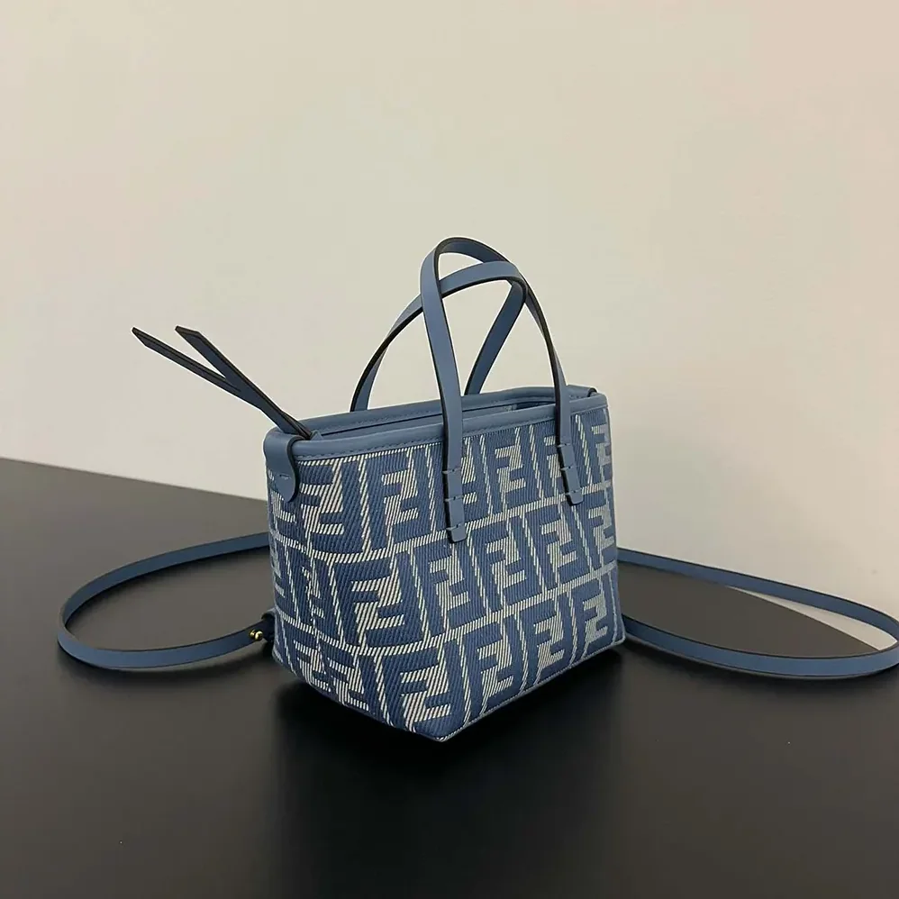 Fendi Roll Mini Blue Denim-effect FF Jacquard Mini for Women in bag
