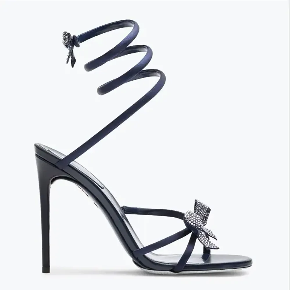 Rene Caovilla Cleo Midnight Blue Sandal with Bows 105 for Women Rene Caovilla Cleo Midnight Blue Sandal with Bows 105 for Women