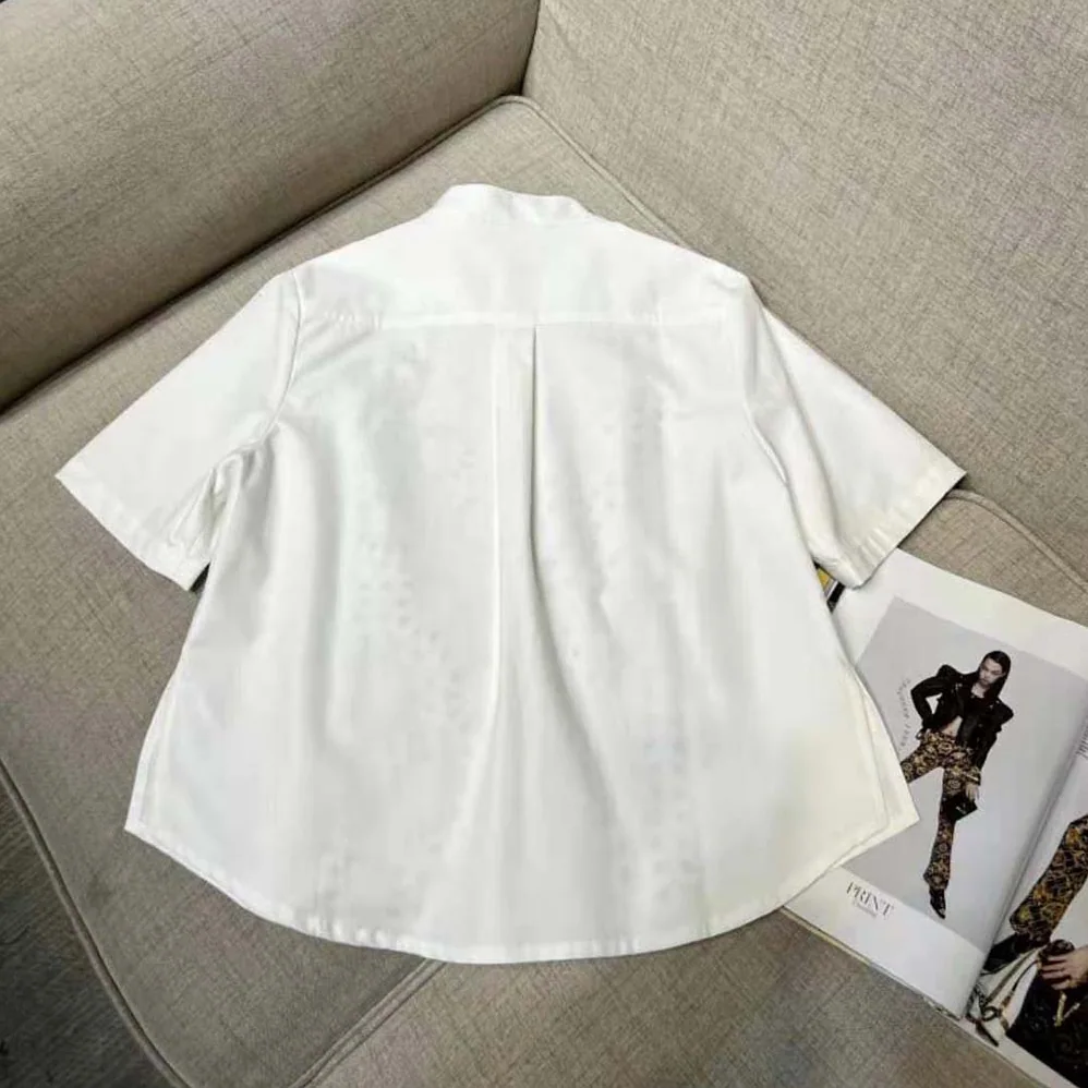 Dior Short Buttoned Blouse White Cotton Denim with Saint for Women in Gall Motif