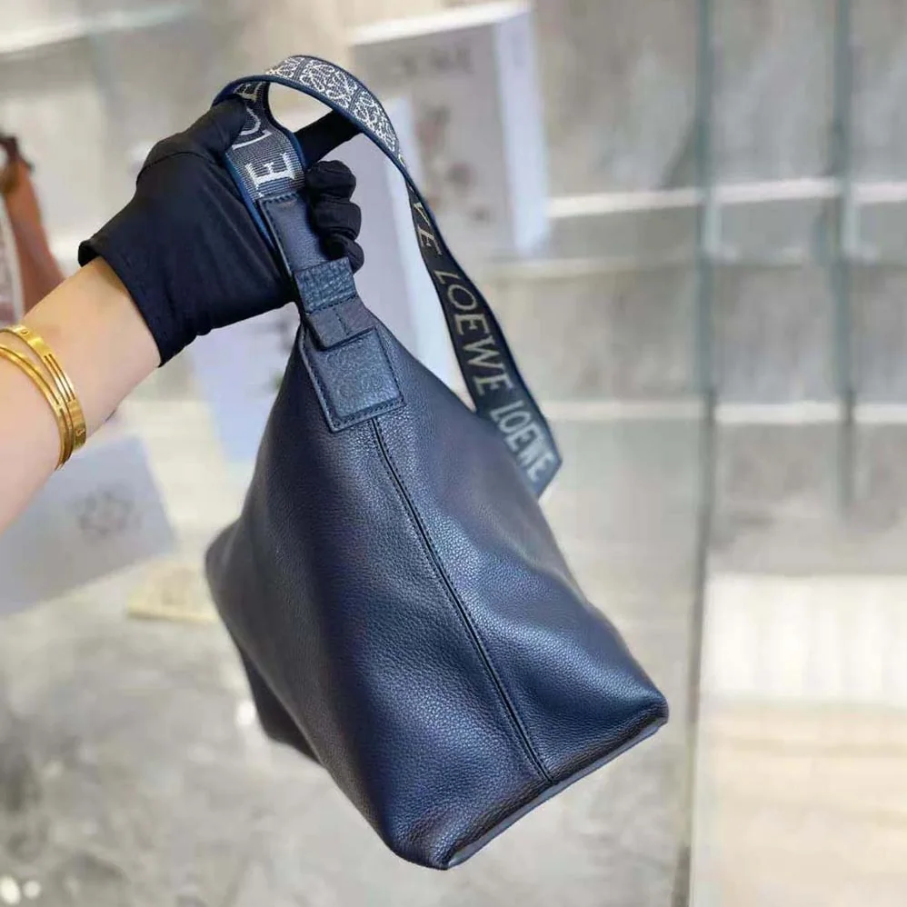 Loewe Cubi Crossbody Bag in Supple Smooth Calfskin and Jacquard for Women in Navy Loewe Cubi Crossbody Bag in Supple Smooth Calfskin and Jacquard for Women in Navy