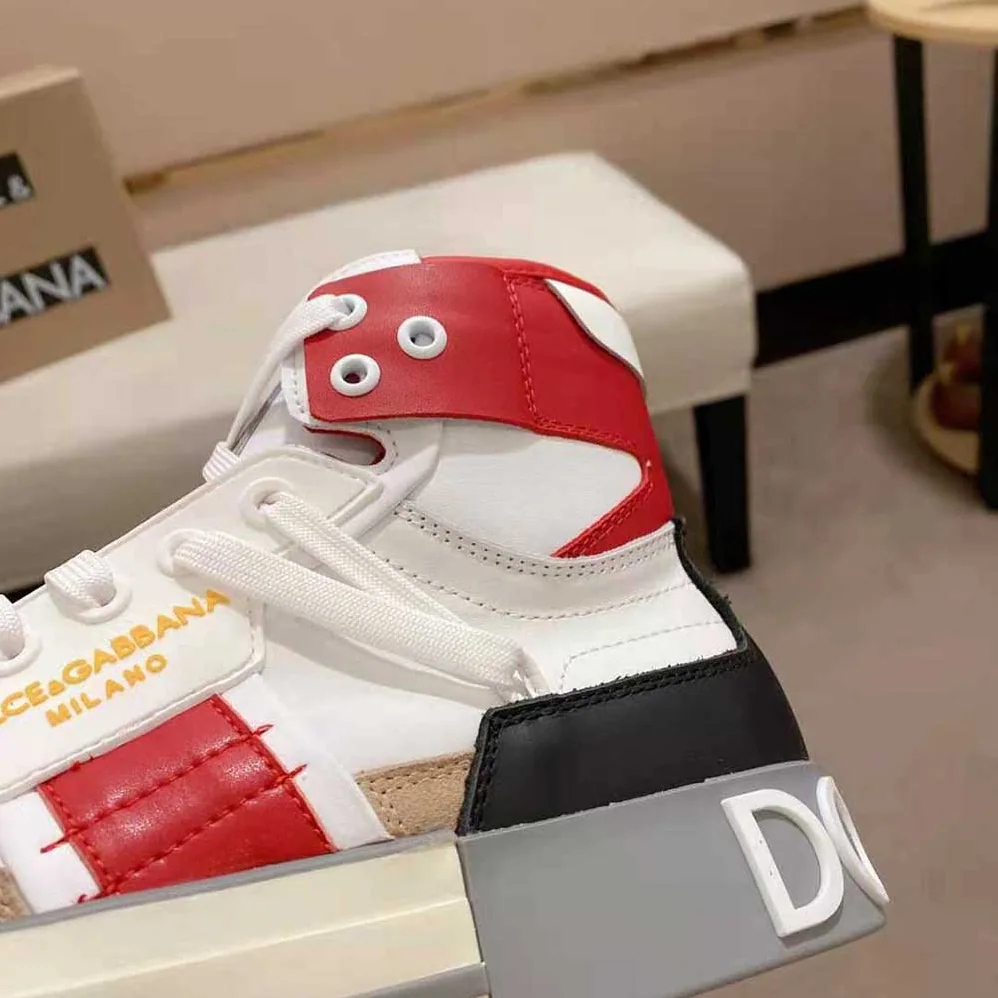 Dolce Gabbana D&G Calfskin Custom 2.Zero High-Top Sneakers with Contrasting Details for Men in Red Dolce Gabbana D&G Calfskin Custom 2.Zero High-Top Sneakers with Contrasting Details for Men in Red