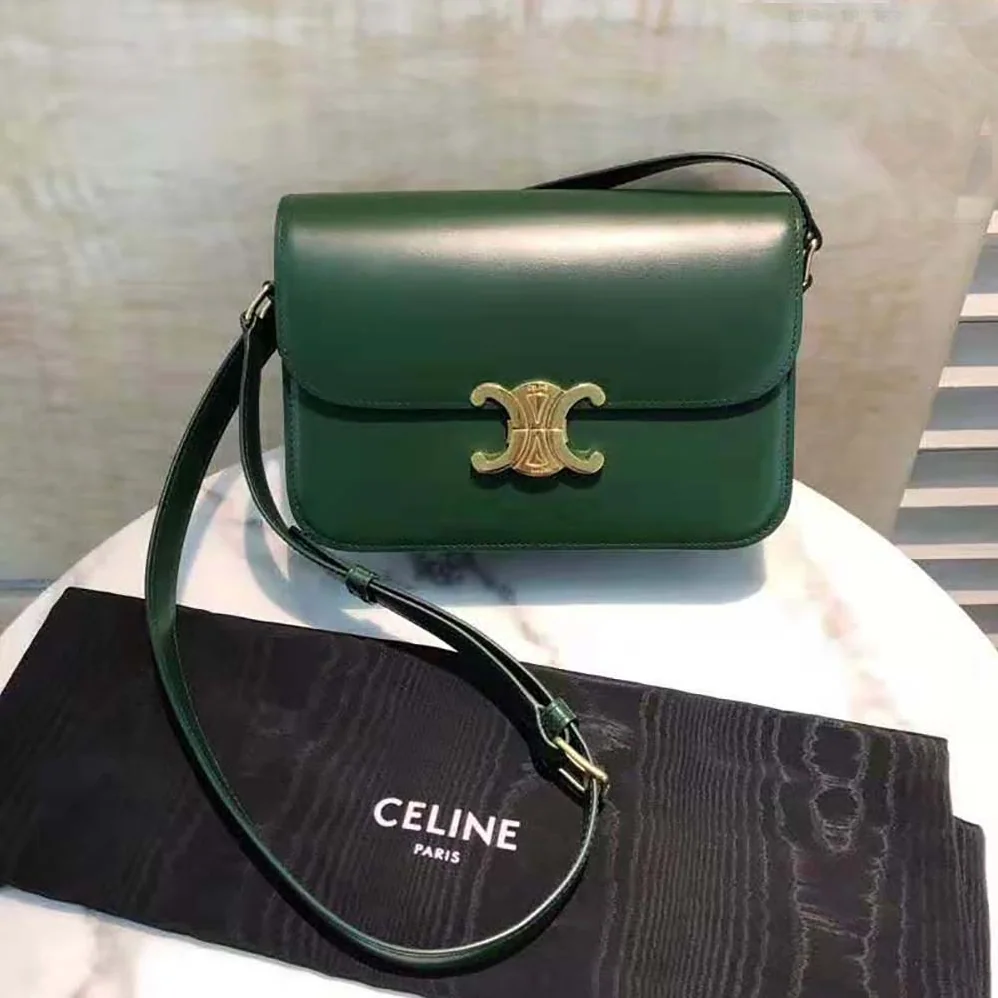 Celine Medium Triomphe Bag in Shiny Calfskin for Women in Green