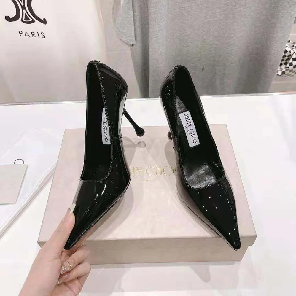 Jimmy Choo Ixia 95 Black Patent Leather Pumps-IXIA95PAT for Women