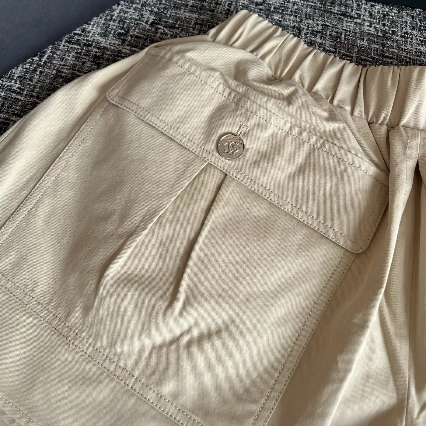 Chanel Cotton Twill Utility Cargo Shorts Sand