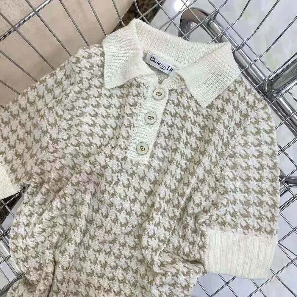 Dior Short-Sleeved Sweater Gold for Women in Tone Technical Cashmere Jacquard Dior Short-Sleeved Sweater Gold for Women in Tone Technical Cashmere Jacquard