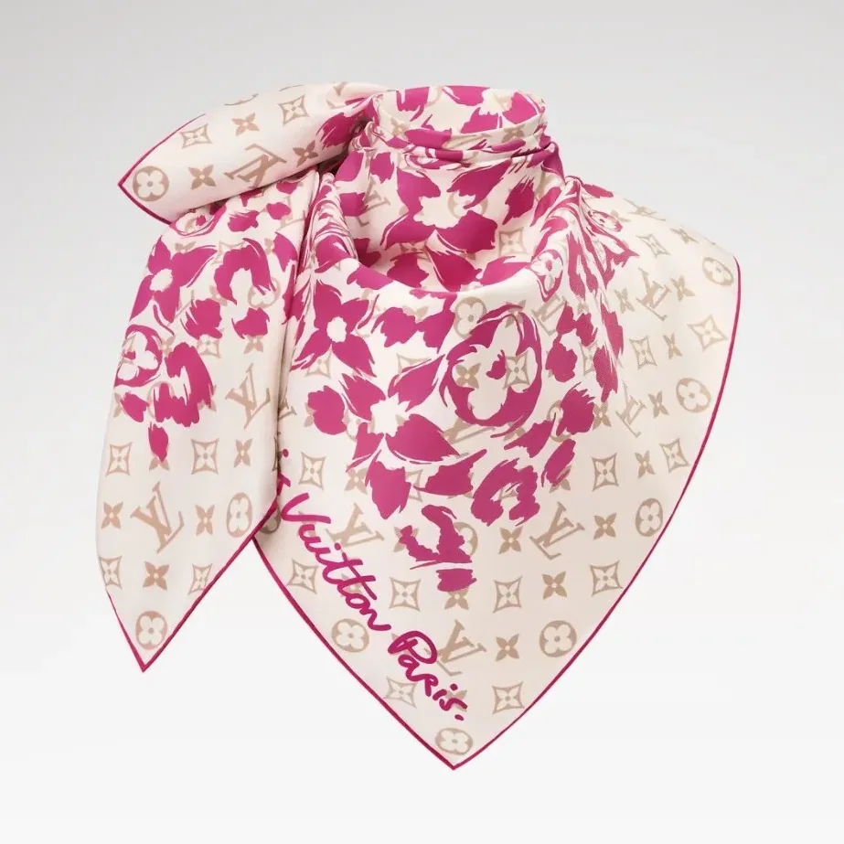 Louis Vuitton LV Safari Square 90 Scarf Cream in Pink
