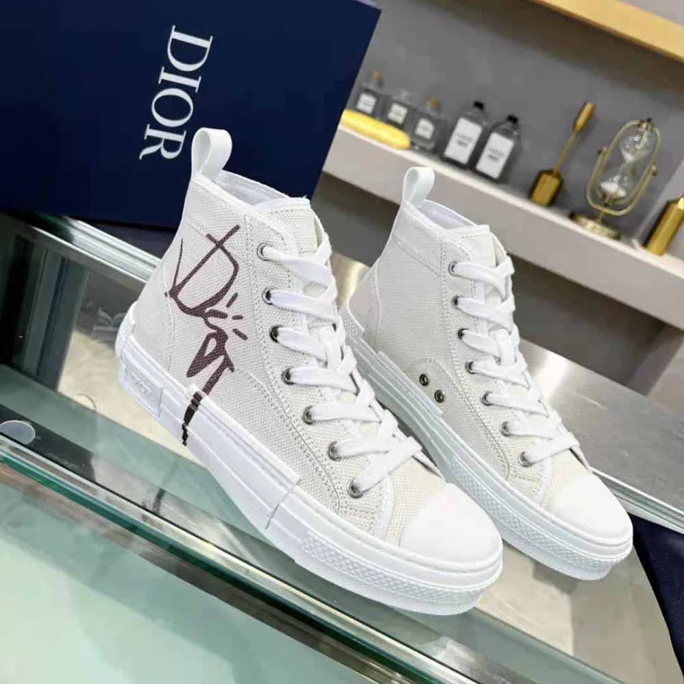 Dior B23 Cactus Jack Dior High-Top Sneaker Cream and Coffee Cotton Canvas for Men