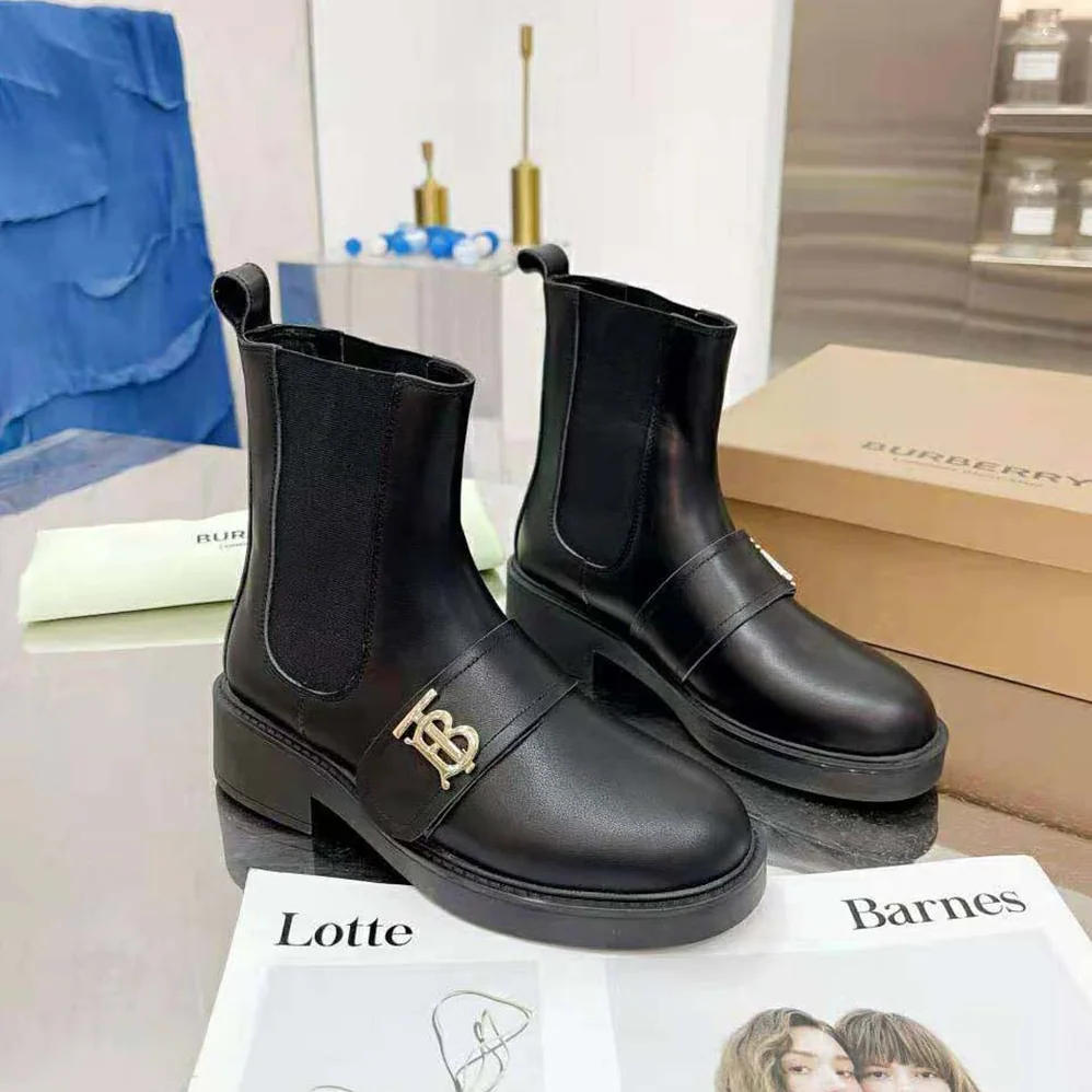Burberry Monogram Motif Leather Chelsea Boots for Women in Black