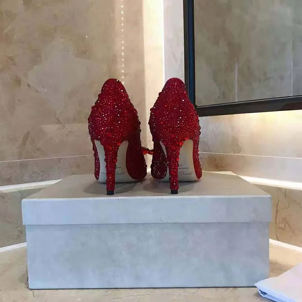 Jimmy Choo Alia Red Crystal Covered Pointy Toe Pumps for Women Jimmy Choo Alia Red Crystal Covered Pointy Toe Pumps for Women
