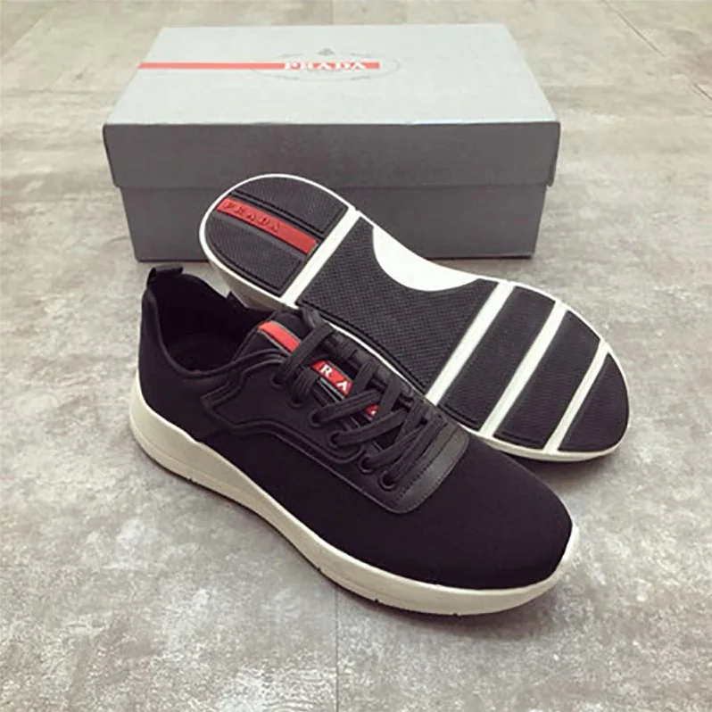 Prada Shoes Nylon and Leather Sneakers for Men in Black