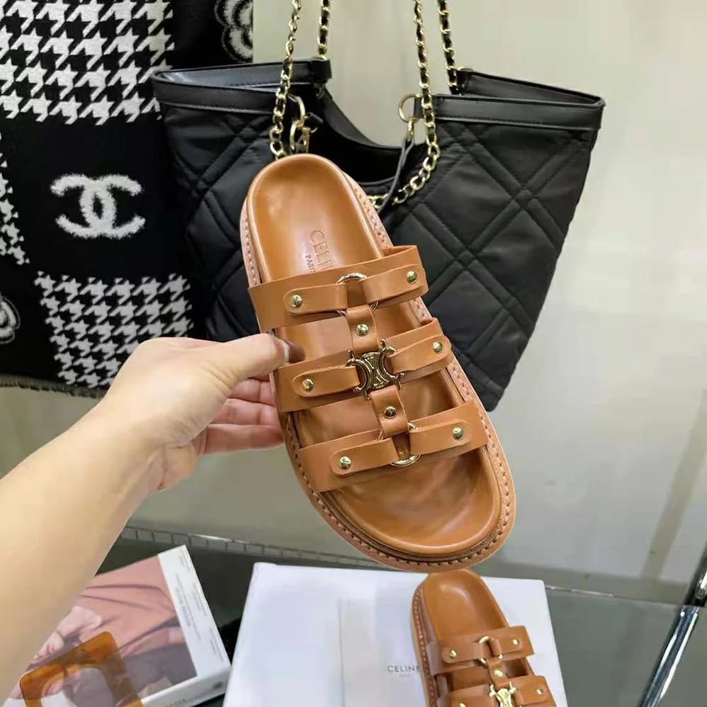 Celine Slides Tippi in Calfskin Vegetal Tanning for Women Celine Slides Tippi in Calfskin Vegetal Tanning for Women