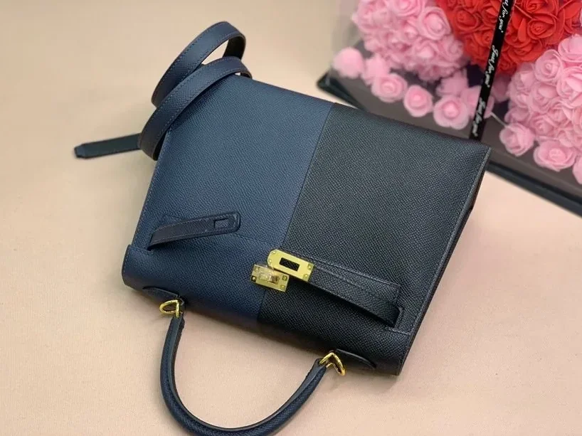 Hermes Kelly 28 Sellier Epsom Bag Black in Navy Blue